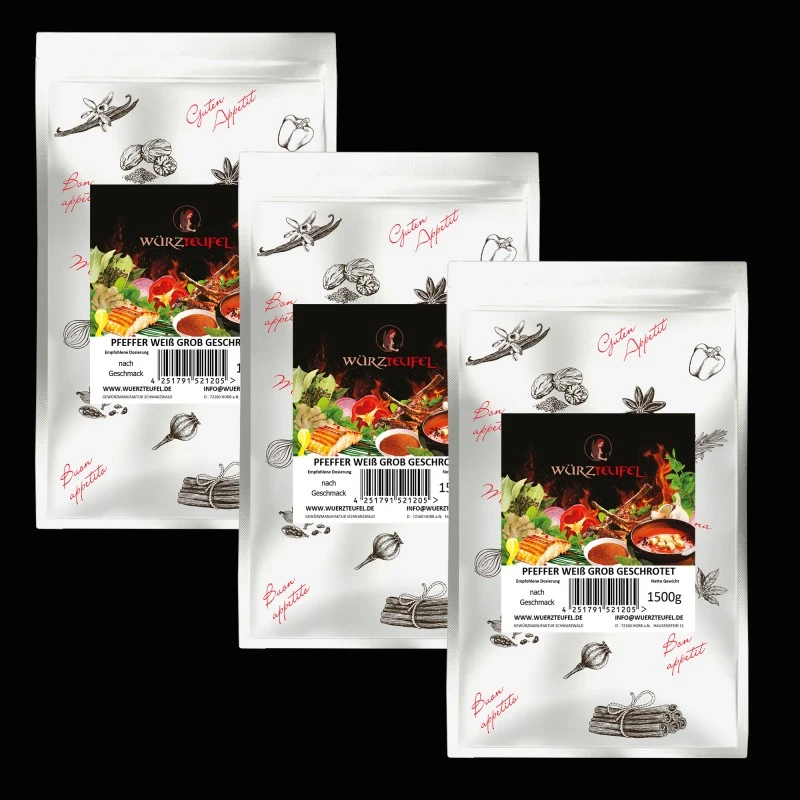 Pfeffer weiß, grob geschrotet (Steakpfeffer)