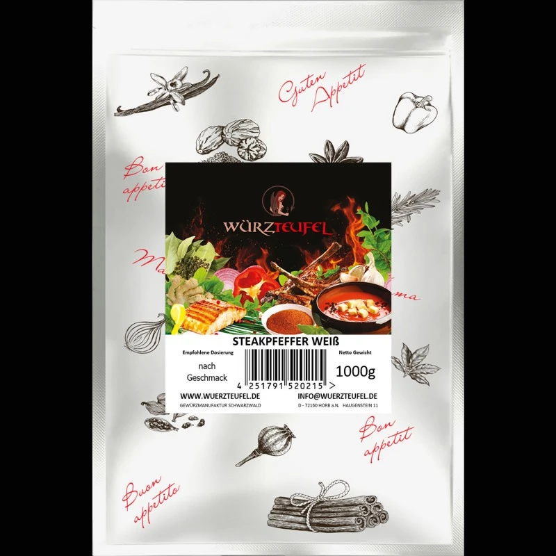 Pfeffer weiß, fein geschrotet (Steakpfeffer)